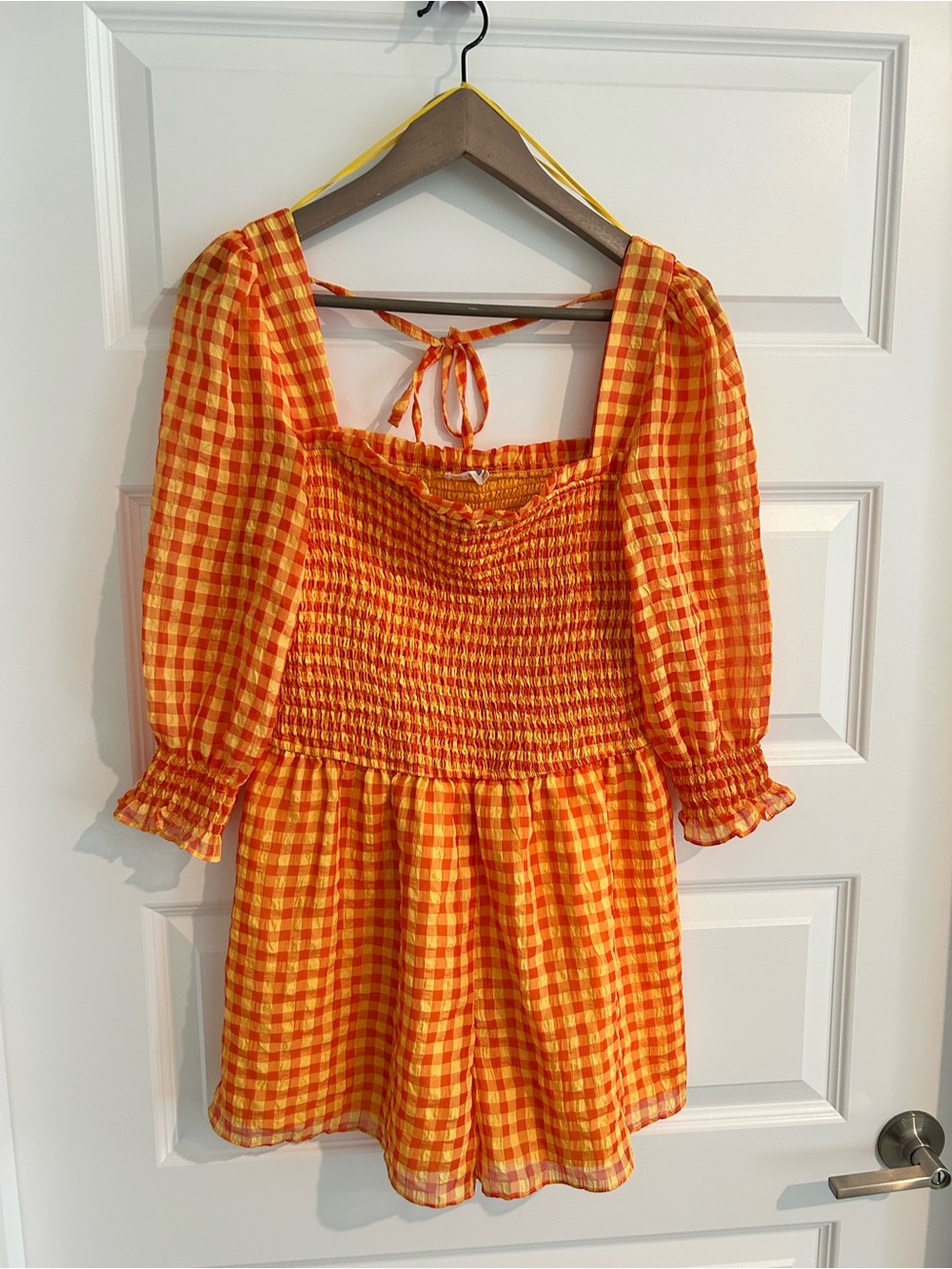 Day + Moon Gingham Romper Orange Yellow Size L